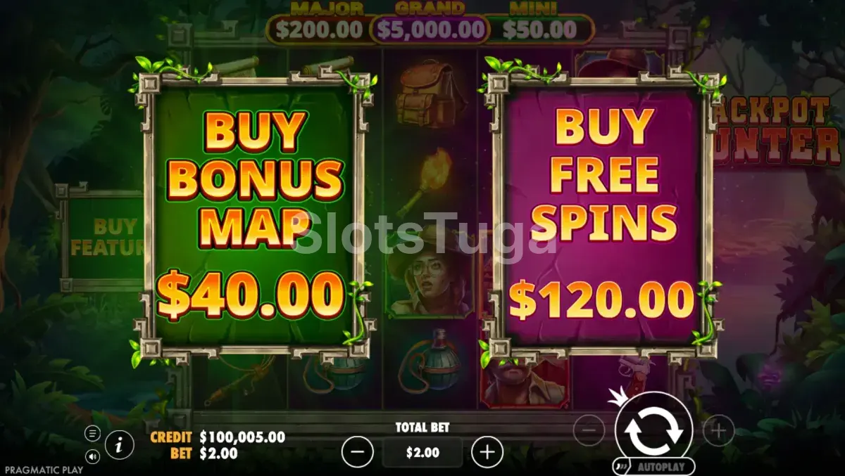 Tela de compra de bônus da Jackpot Hunter Pragmatic Play