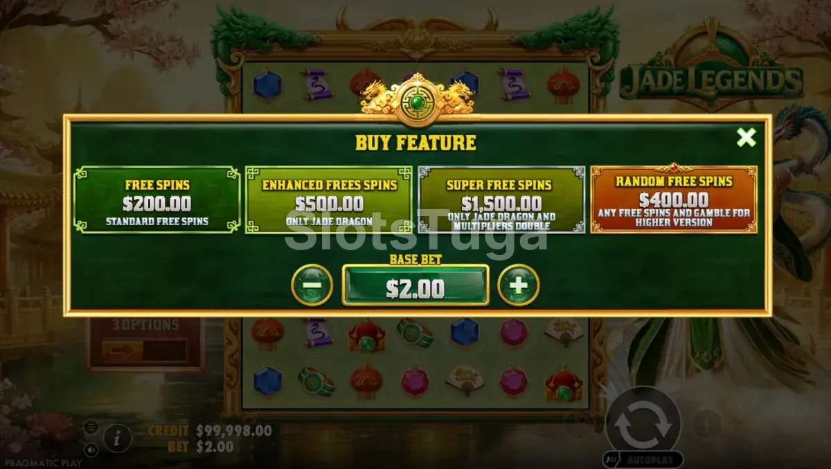 Menu de compra de bônus do Jade Legends