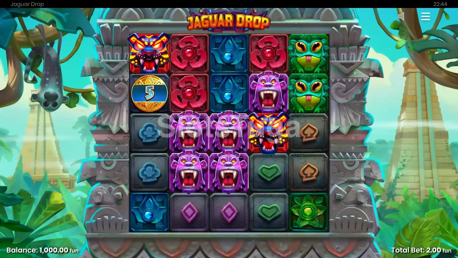 Grid da Jaguar Drop com cascatas em ação