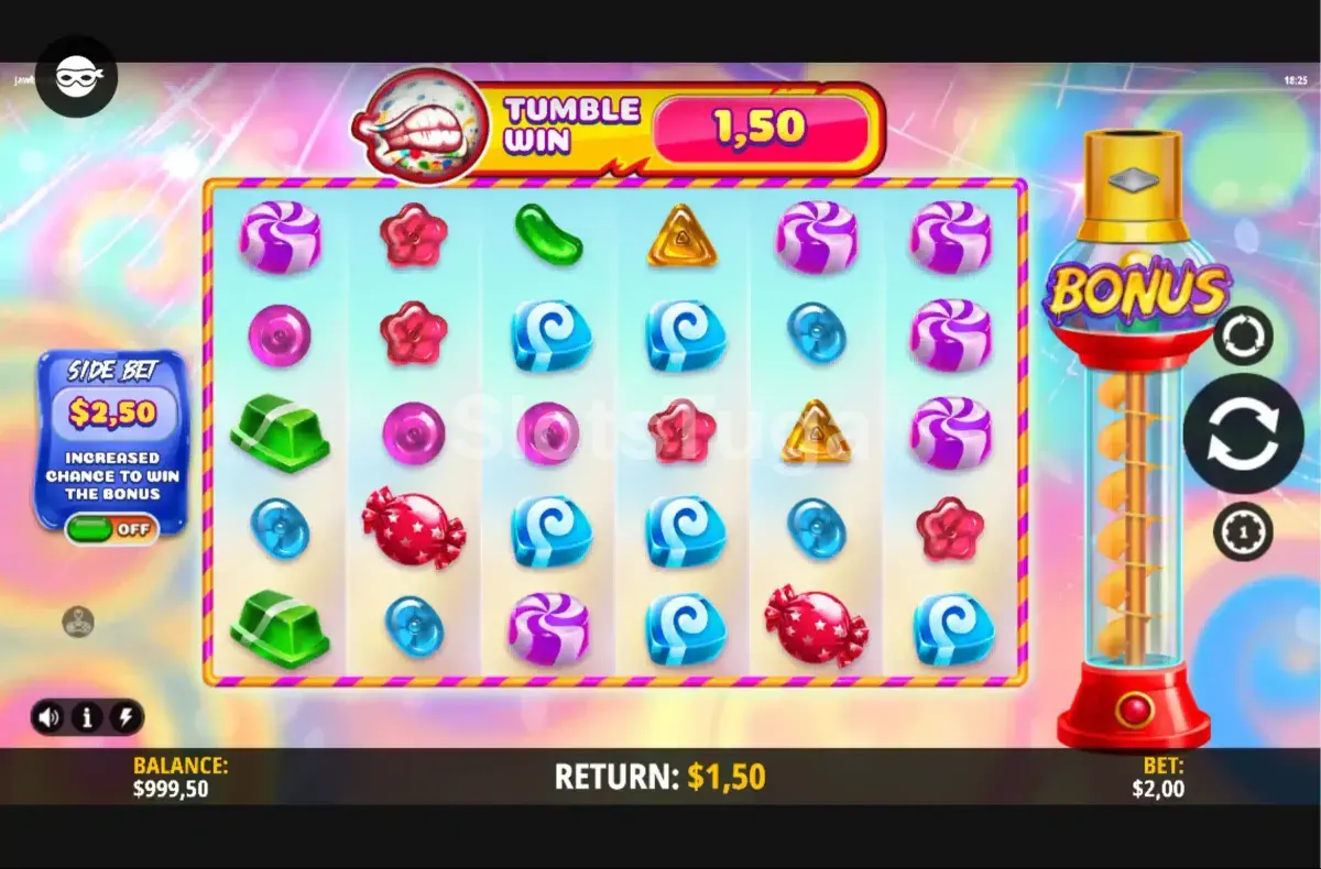 Tela principal do slot Jawbreaker com os rouleaux coloridos