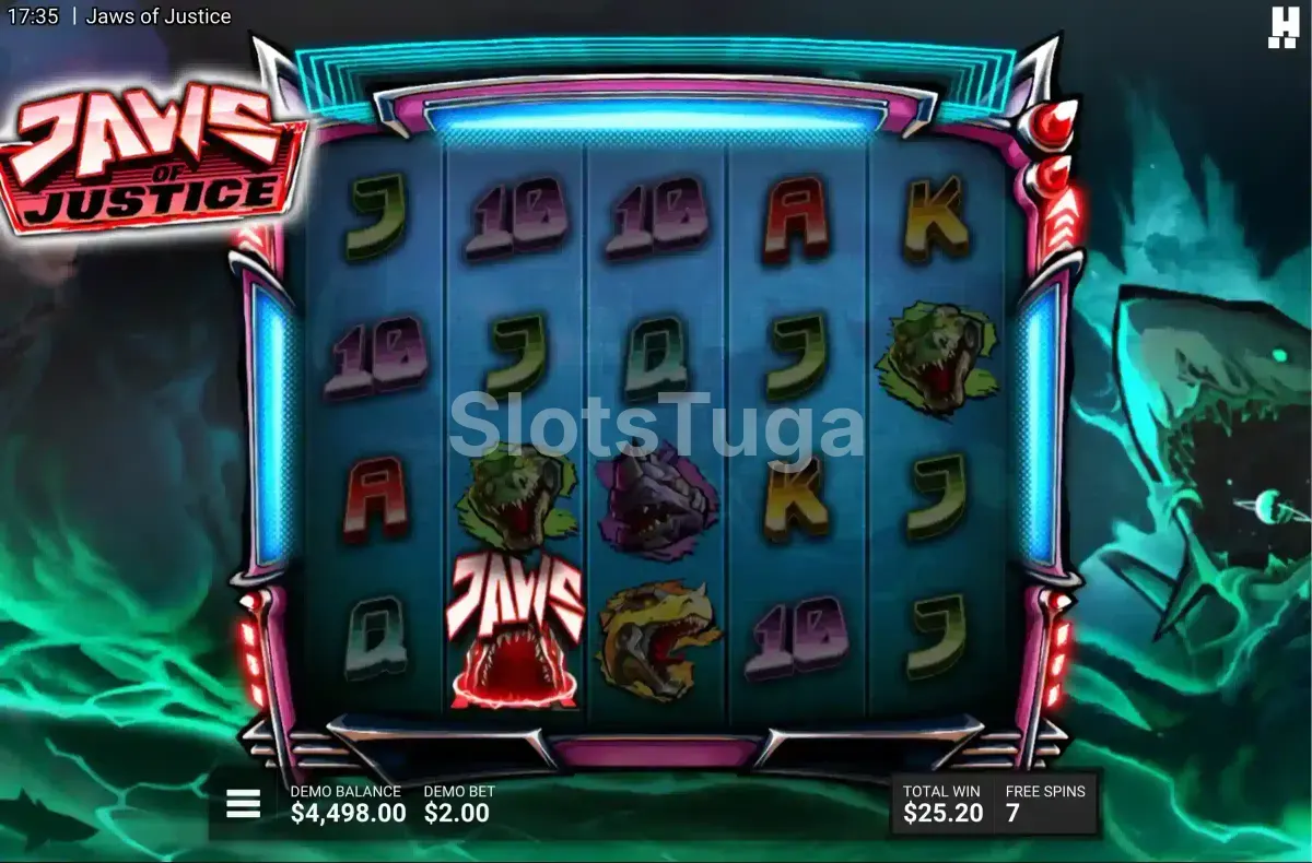 Modo de rodadas grátis da Jaws of Justice com multiplicadores ativos