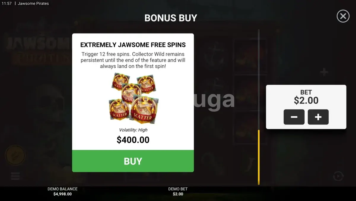 Tela de compra de bônus na slot Jawsome Pirates