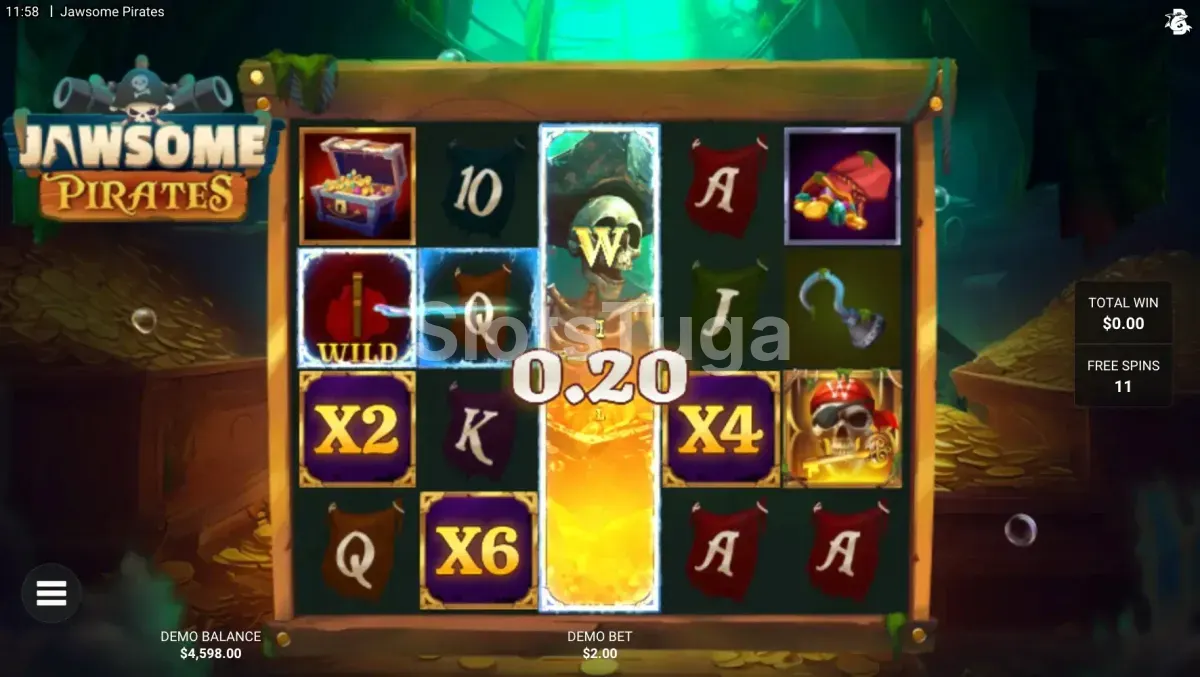 Rodadas grátis em ação na slot Jawsome Pirates