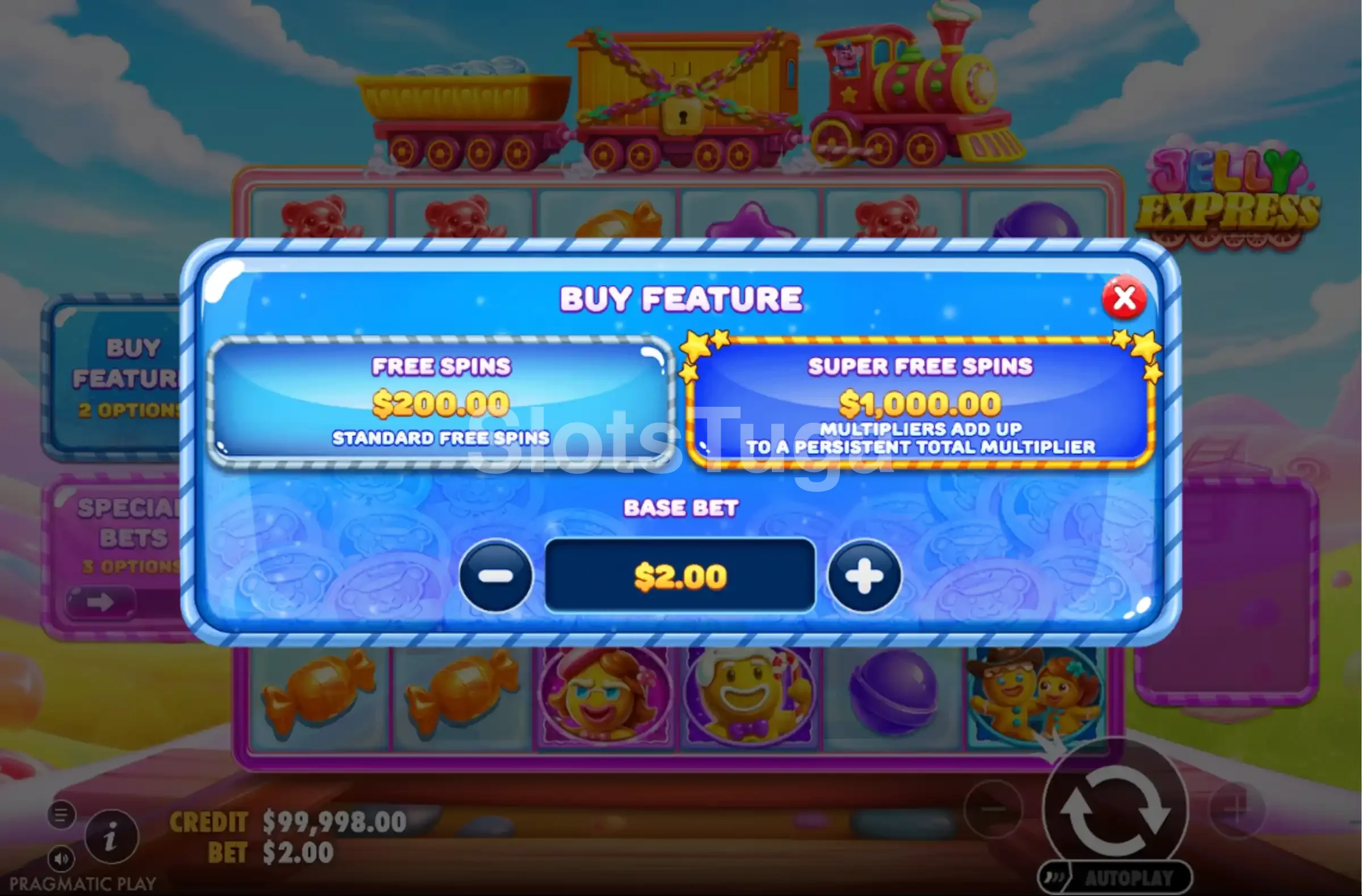 Recurso de Bonus Buy da Jelly Express com opções de compra de rodadas grátis