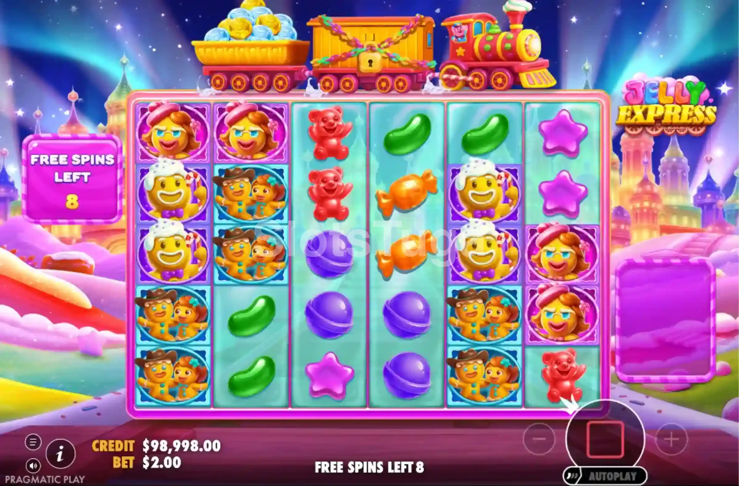 Rodadas grátis da Jelly Express com multiplicadores ativos e símbolos especiais