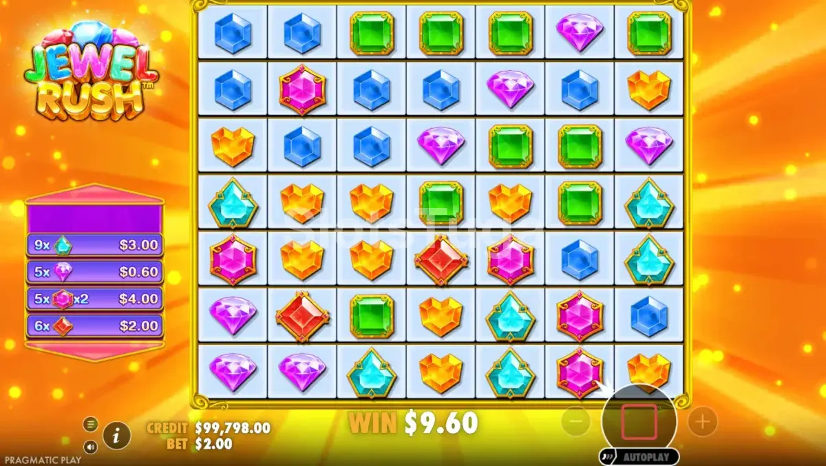 Rodada de giros grátis da Jewel Rush com multiplicadores x2 e x4 ativos