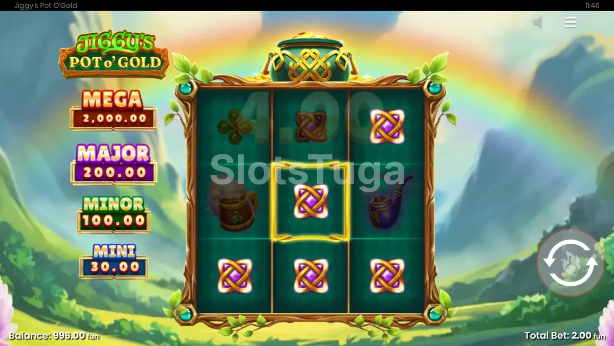 Segunda tela do jogo base Jiggy's Pot O'Gold com símbolos de jackpot visíveis