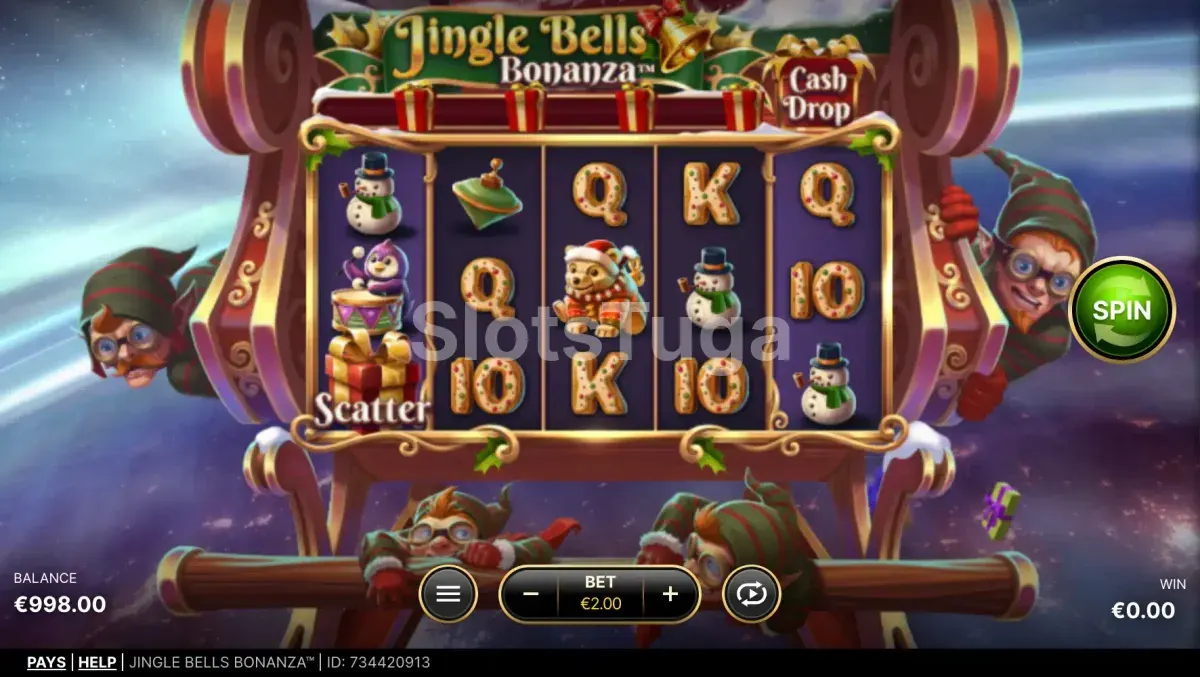 Tela principal do jogo Jingle Bells Bonanza com a perspectiva do trenó