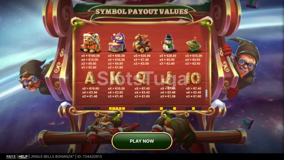 Tabela de pagamentos e símbolos da slot Jingle Bells Bonanza