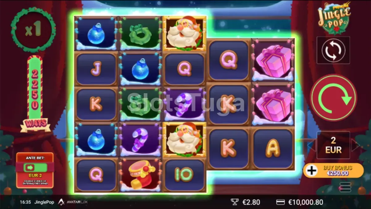 Jogo base da JinglePop com rolos coloridos e tema natalino
