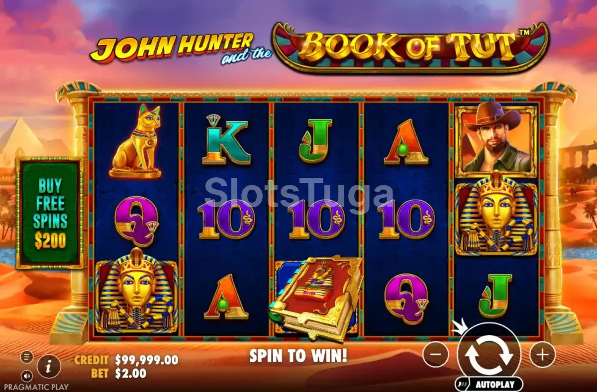Tela principal do jogo John Hunter and the Book of Tut com o grid no deserto egípcio
