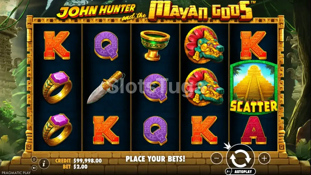 Tela principal do jogo John Hunter and the Mayan Gods com a selva ao fundo