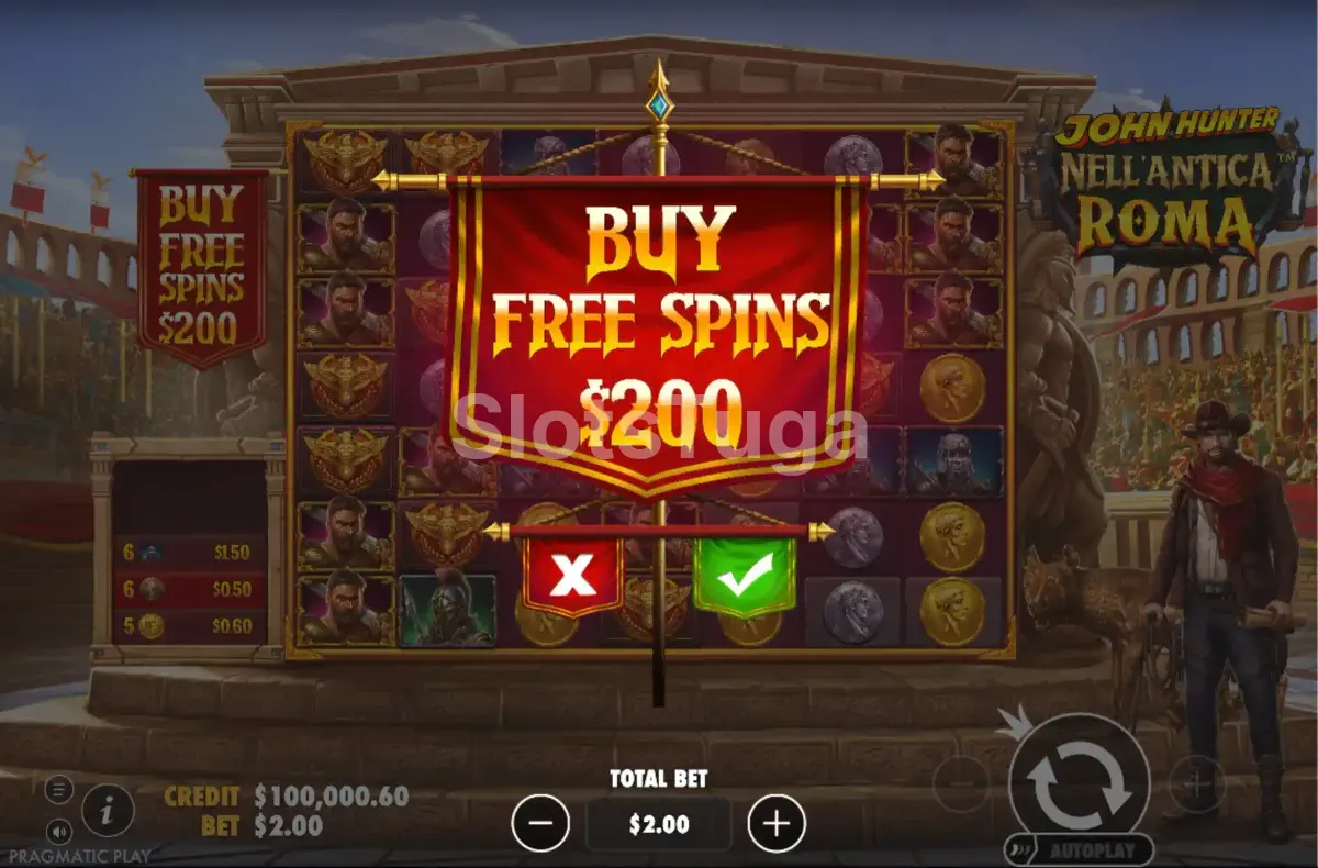 Tela de compra de bônus da slot John Hunter nell'antica Roma