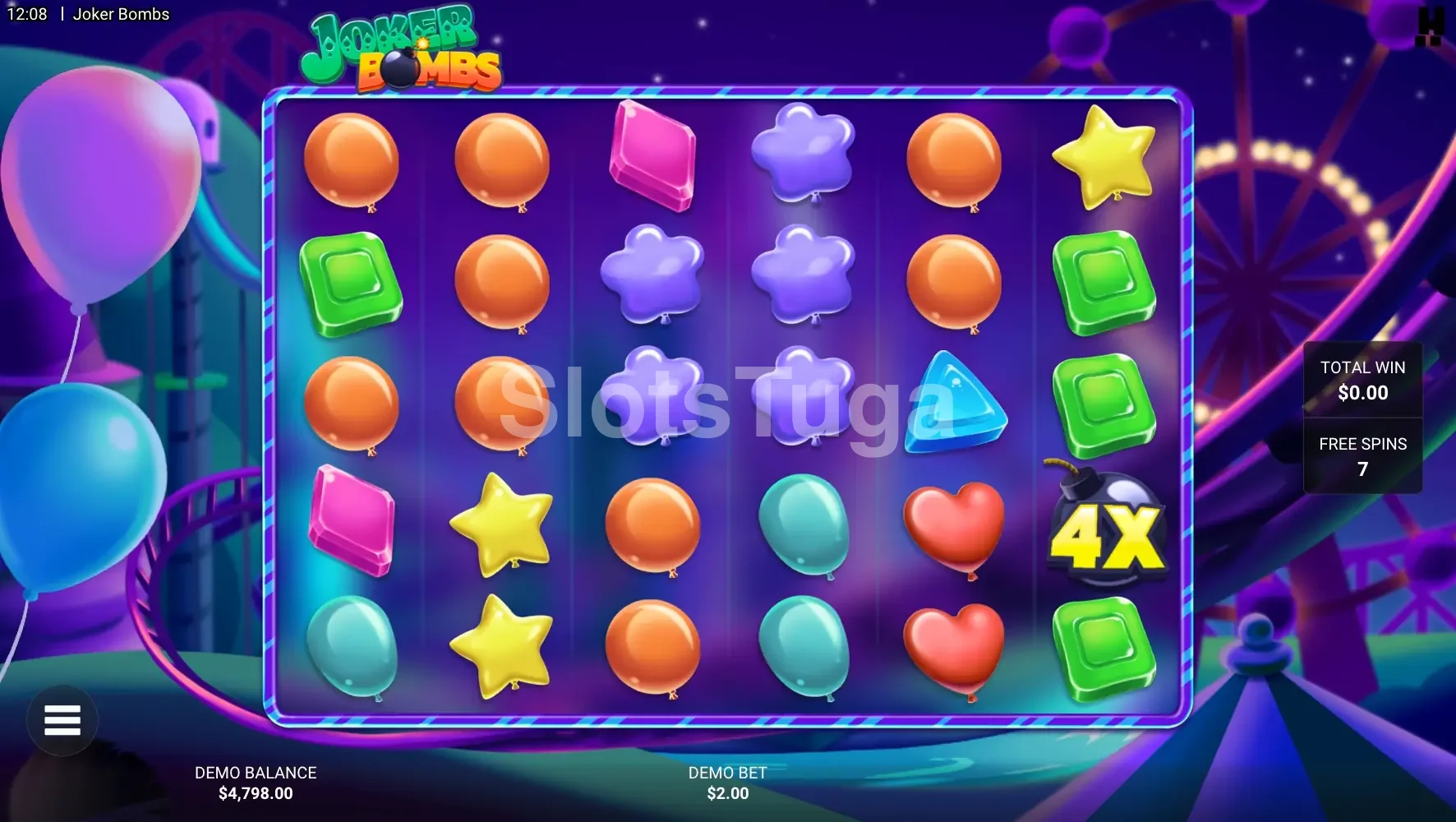 Rodada de Free Spins da Joker Bombs com multiplicadores na tela