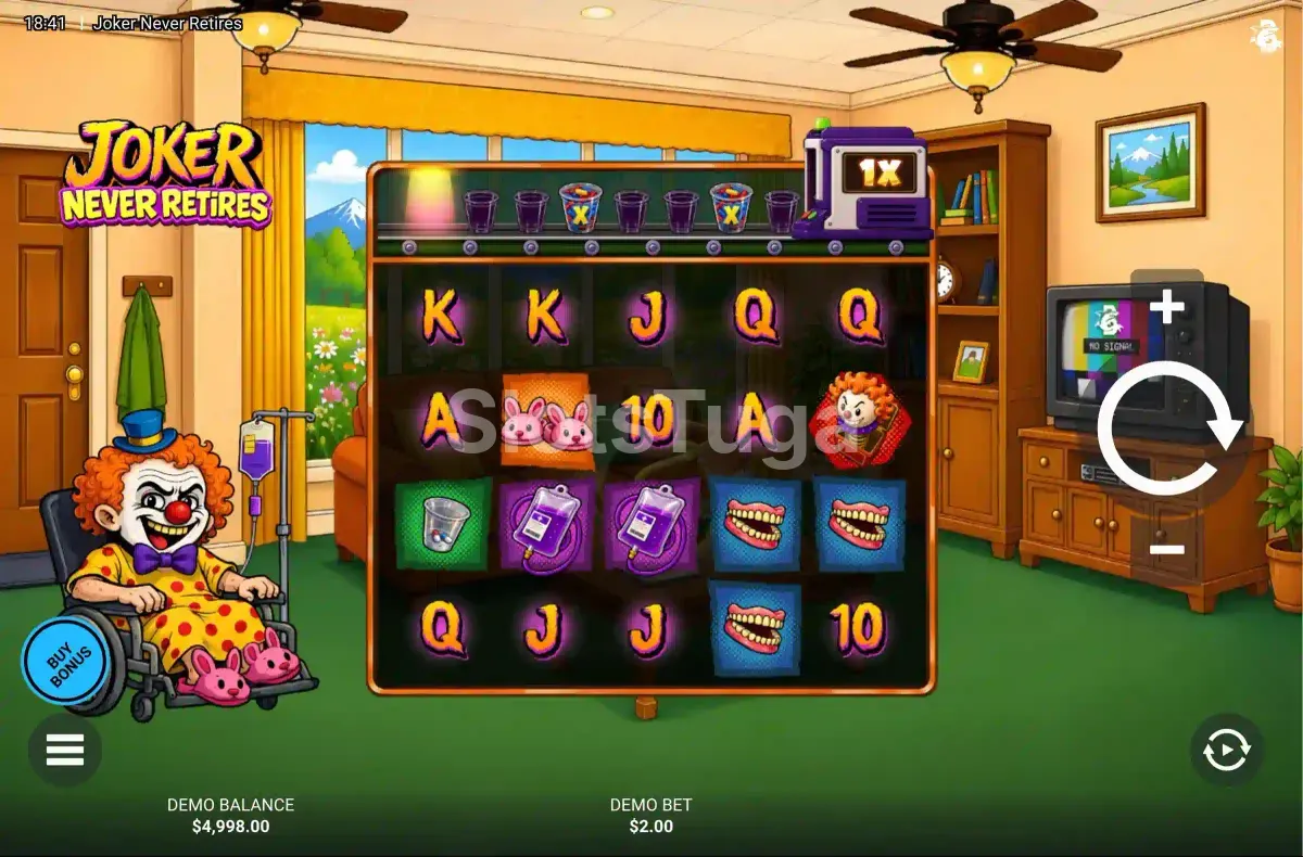 Base game de Joker Never Retires com a barra Daily Dose