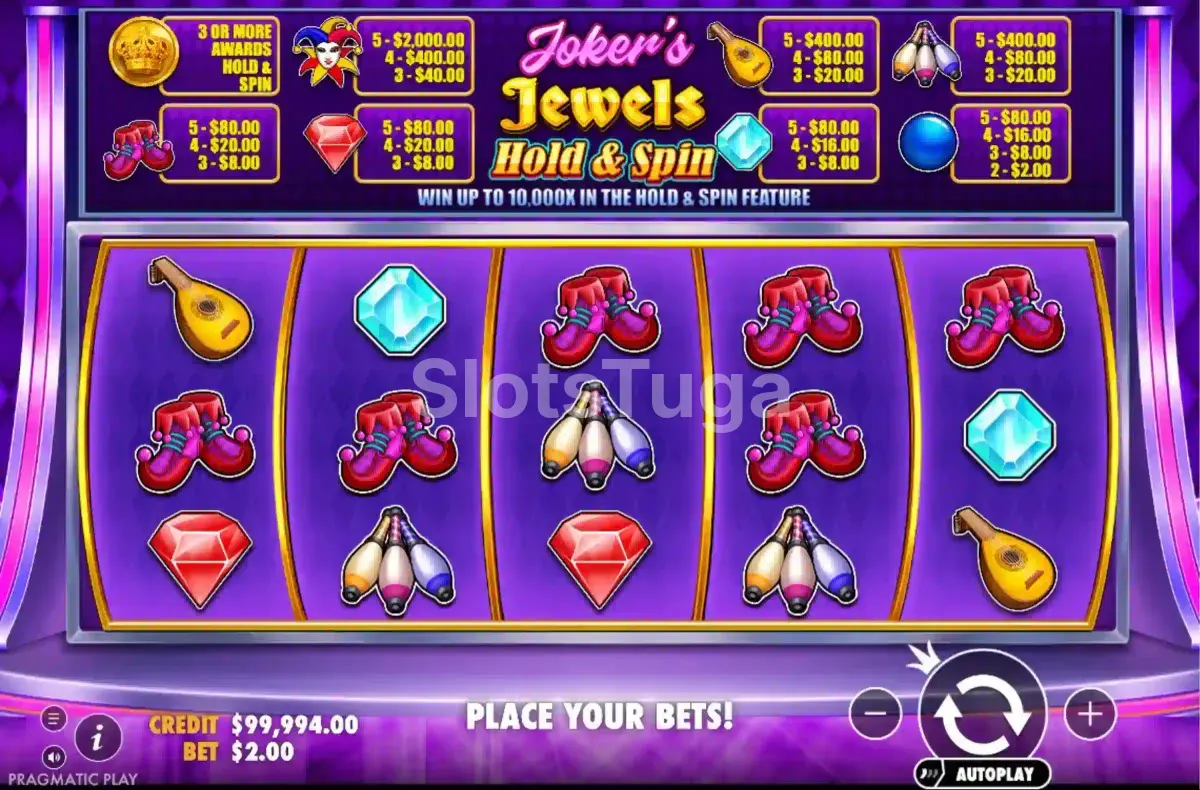 Segunda tela de gameplay da Joker's Jewels Hold & Spin com combinação de símbolos