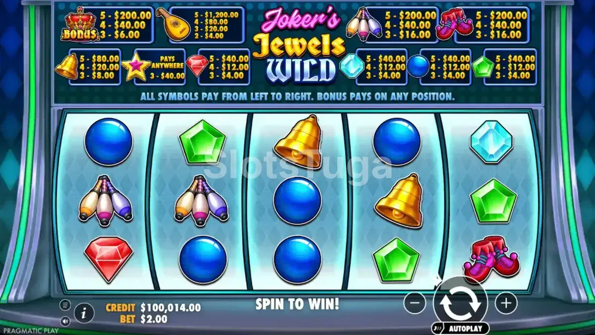 Segunda visão da tela de jogo da Joker's Jewels Wild em ação