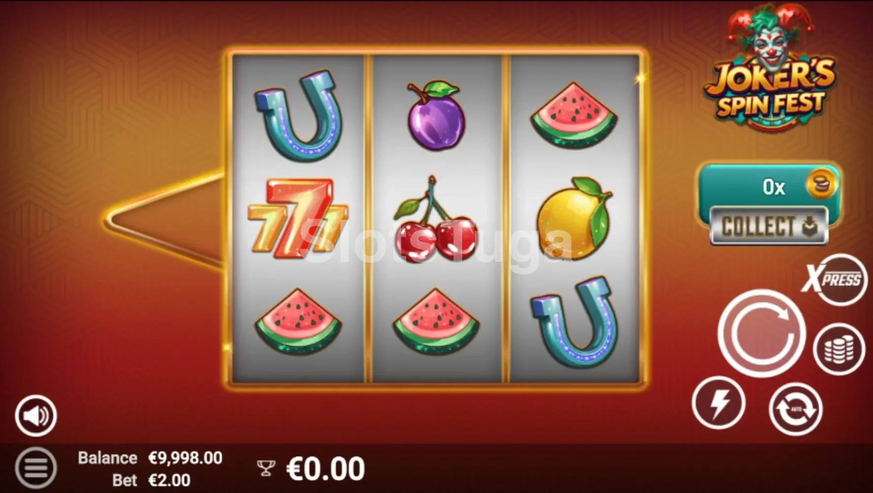 Jogo base do Joker's Spin Fest com símbolos clássicos de frutas e curingas