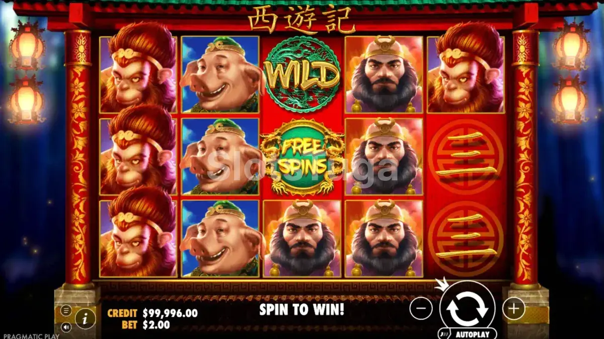 Tela principal do slot Journey to the West com símbolos temáticos chineses