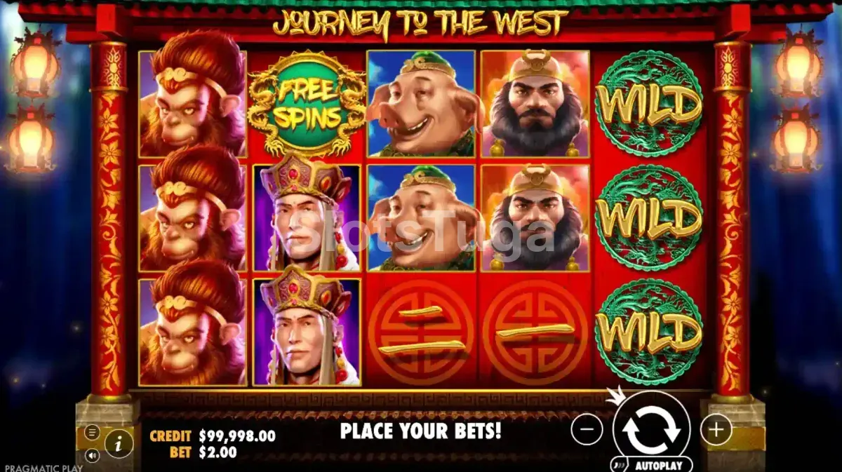 Gameplay do Journey to the West com combinação vencedora nos rolos