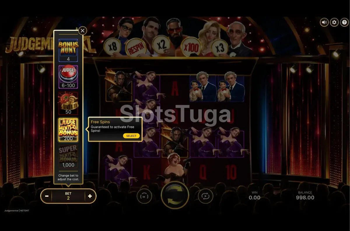 Menu de compra de bônus Elevate na slot Judgemental