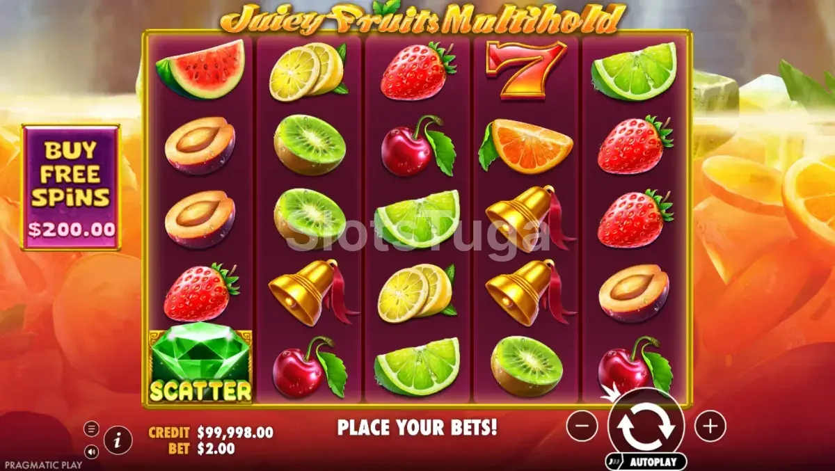 Tela principal do jogo base da slot Juicy Fruits Multihold