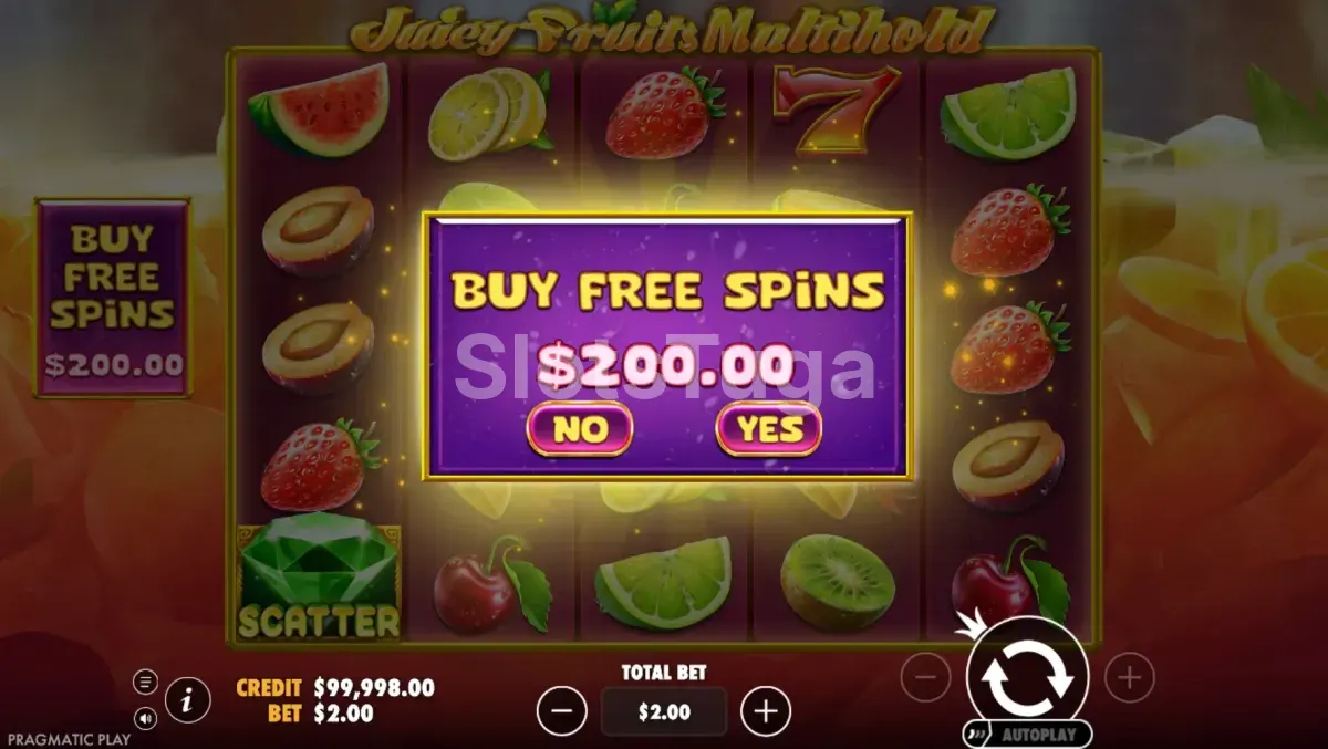 Tela de compra de bônus da slot Juicy Fruits Multihold