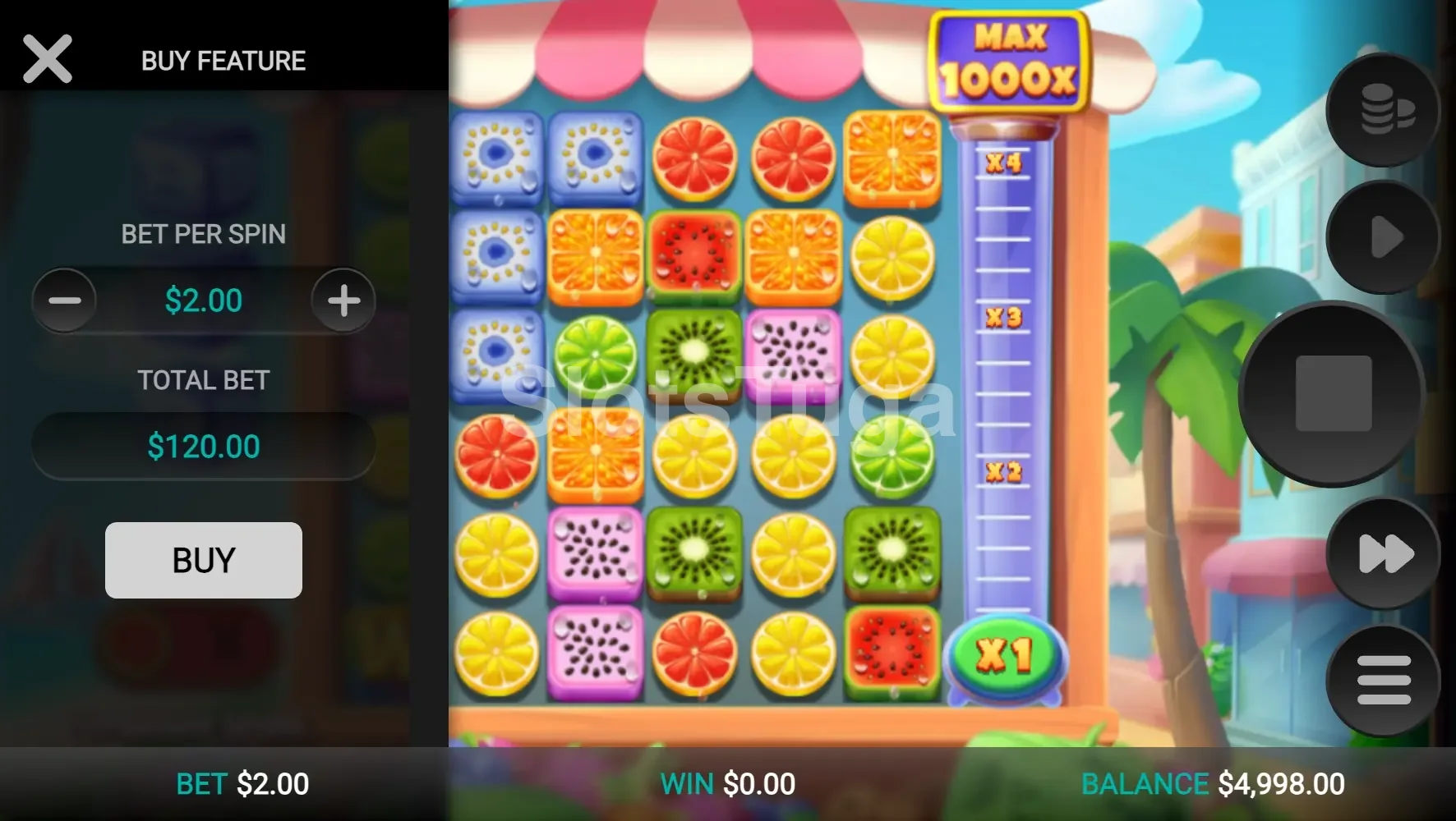 Tela de compra de bônus na slot Jumbo Juicy com opções disponíveis