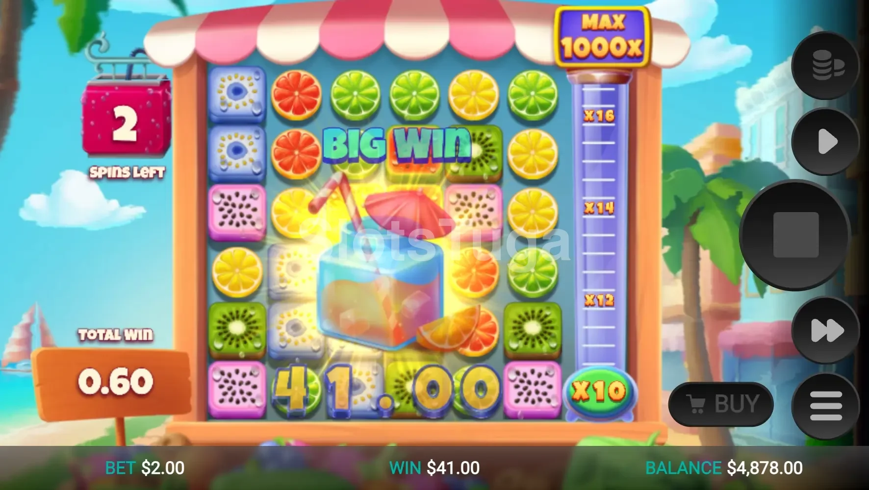 Big win na slot Jumbo Juicy com multiplicador alto ativado
