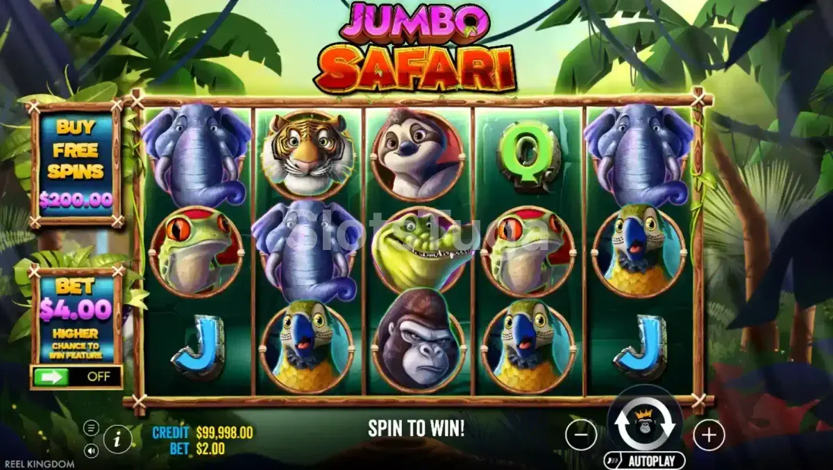 Tela principal do jogo Jumbo Safari com savana africana ao fundo