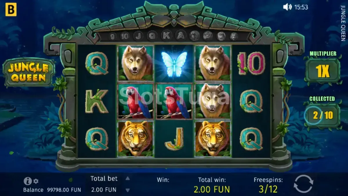 Rodada de giros grátis ativados na Jungle Queen com multiplicadores