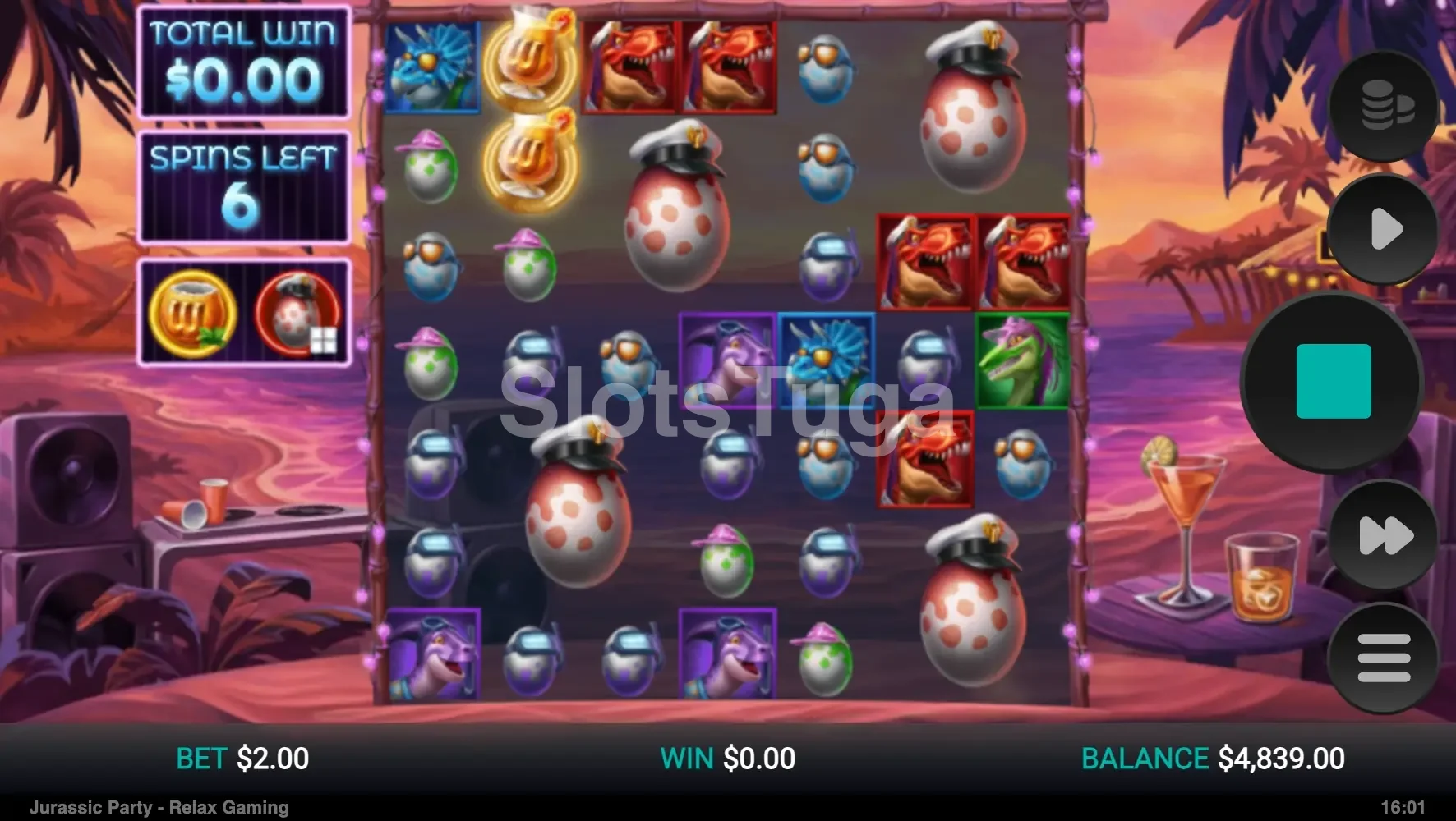 Sessão de free spins da Jurassic Party com features ativas