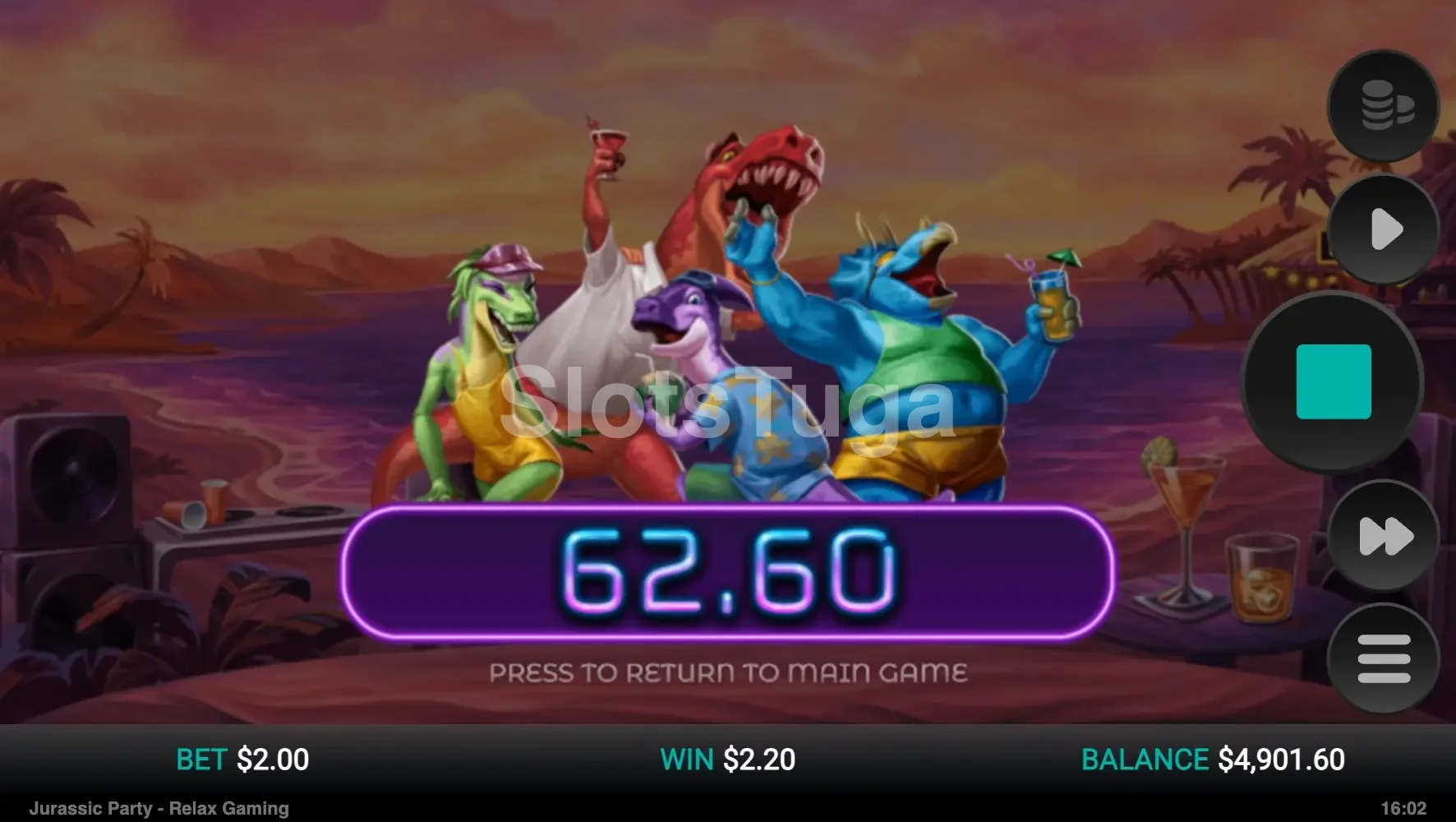 Big win na Jurassic Party com cascata de símbolos e multiplicadores