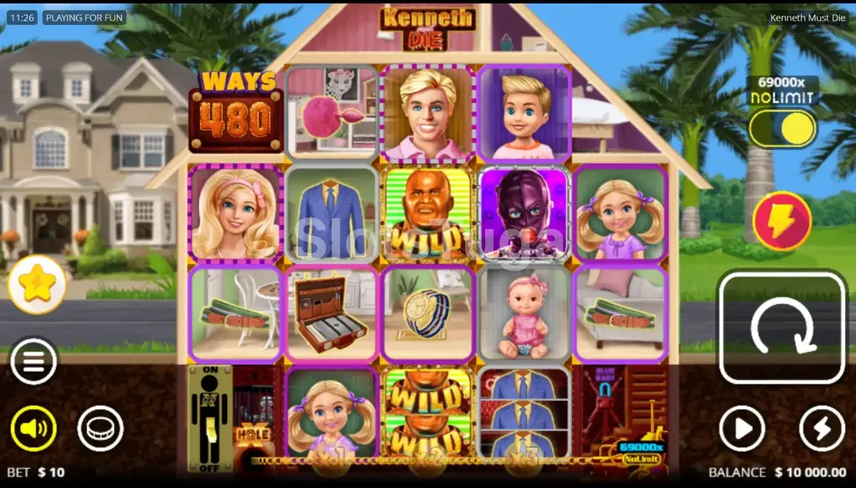 Tela principal do jogo Kenneth Must Die com todos os rouleaux ativos