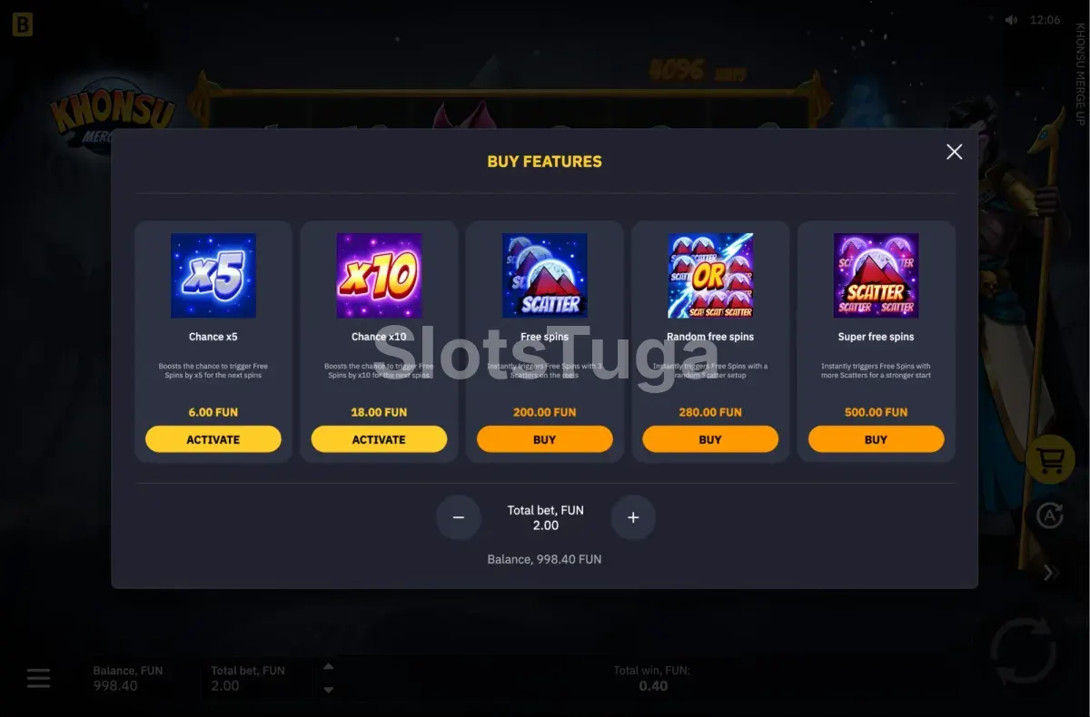 Menu de compra de bónus de Khonsu Merge Up