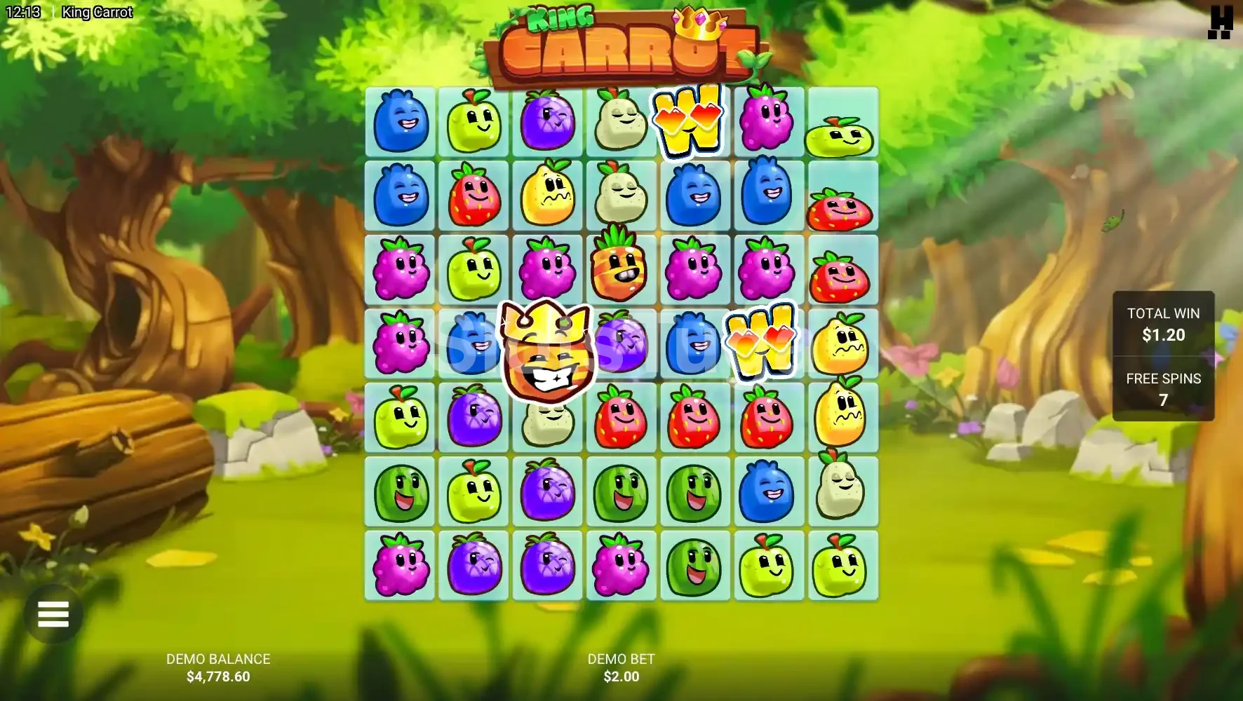 Free spins rodando no King Carrot