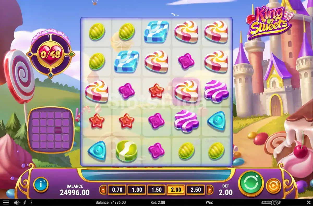 Segunda tela do jogo base da King of Sweets com combinação vencedora em destaque