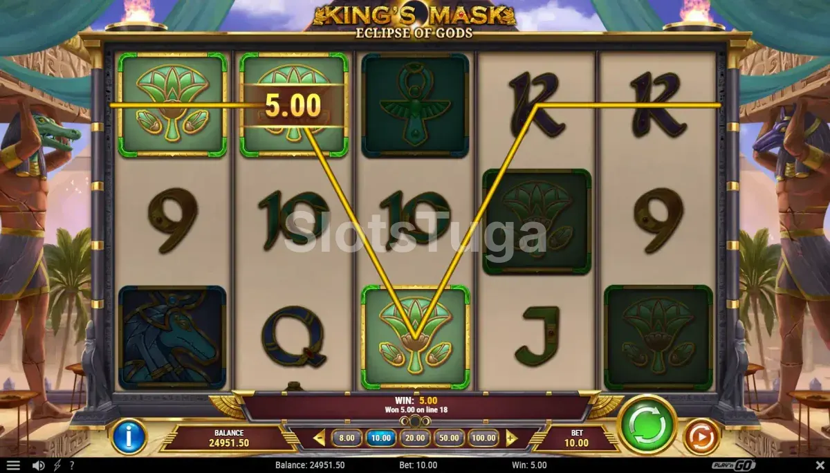 Resultado de rodada no King's Mask Eclipse of Gods com wild ativo
