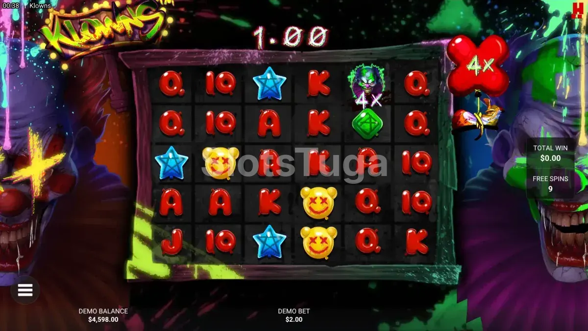 Tela de giros grátis da slot Klowns - Bounty Balloon ativo