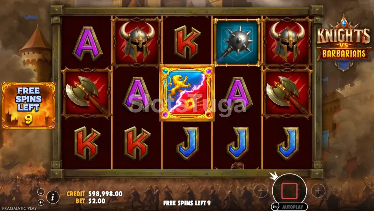 Rodada de giros grátis ativada em Knights vs Barbarians com multiplicadores