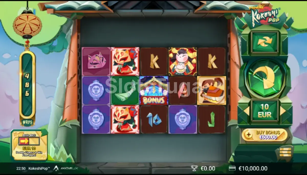 Jogo base da KokeshiPop com rolos cheios de bonecas japonesas coloridas