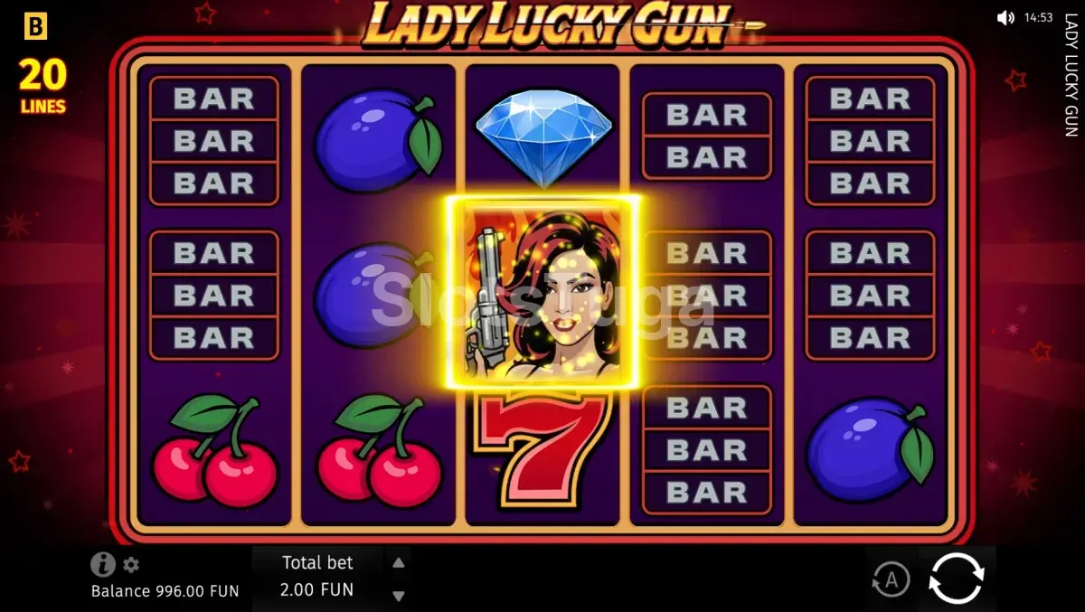 Segunda visão do jogo base da Lady Lucky Gun com os wilds em ação