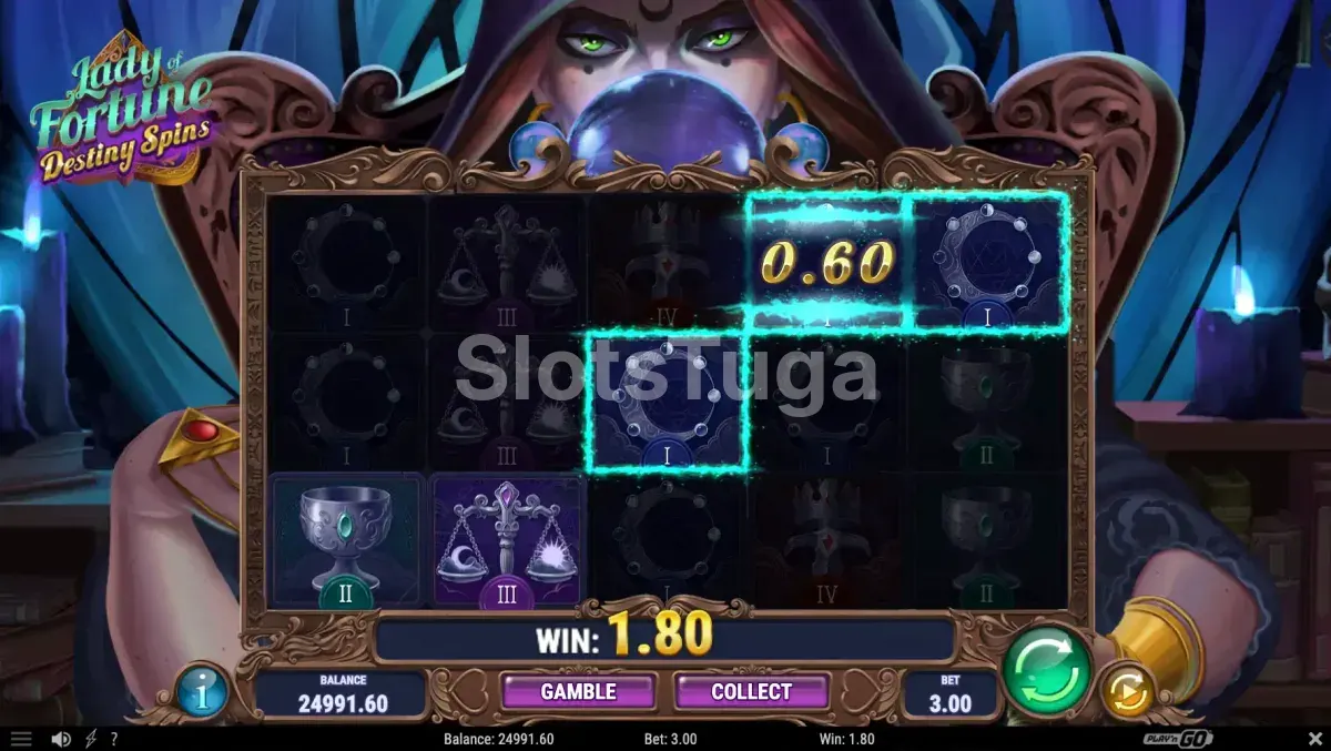 Lady of Fortune Destiny Spins em ação com os multiplicadores Wild ativados