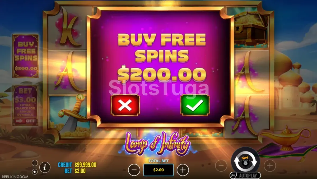 Tela de compra de bônus do slot Lamp Of Infinity