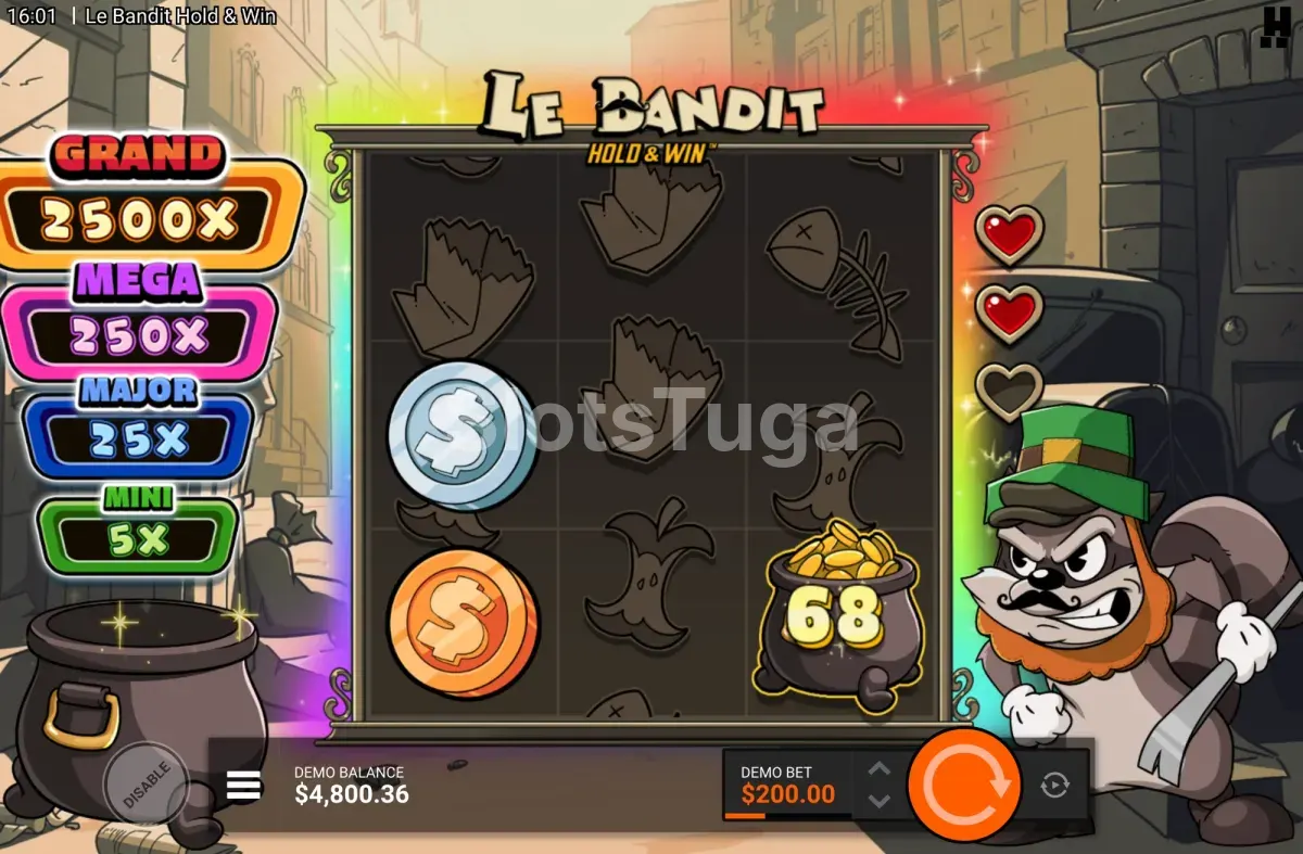 Rodadas grátis em Le Bandit Hold & Win dentro da funcionalidade Rainbow