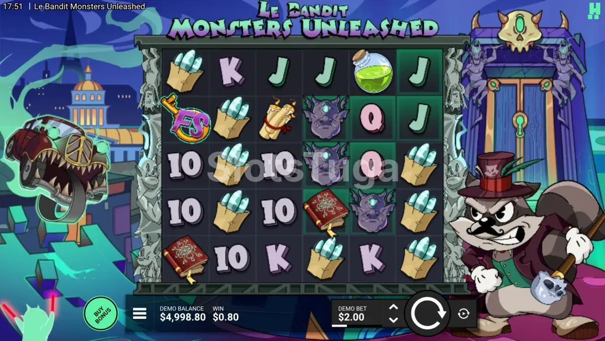 Jogo base de Le Bandit Monsters Unleashed com os 6 rolos visíveis