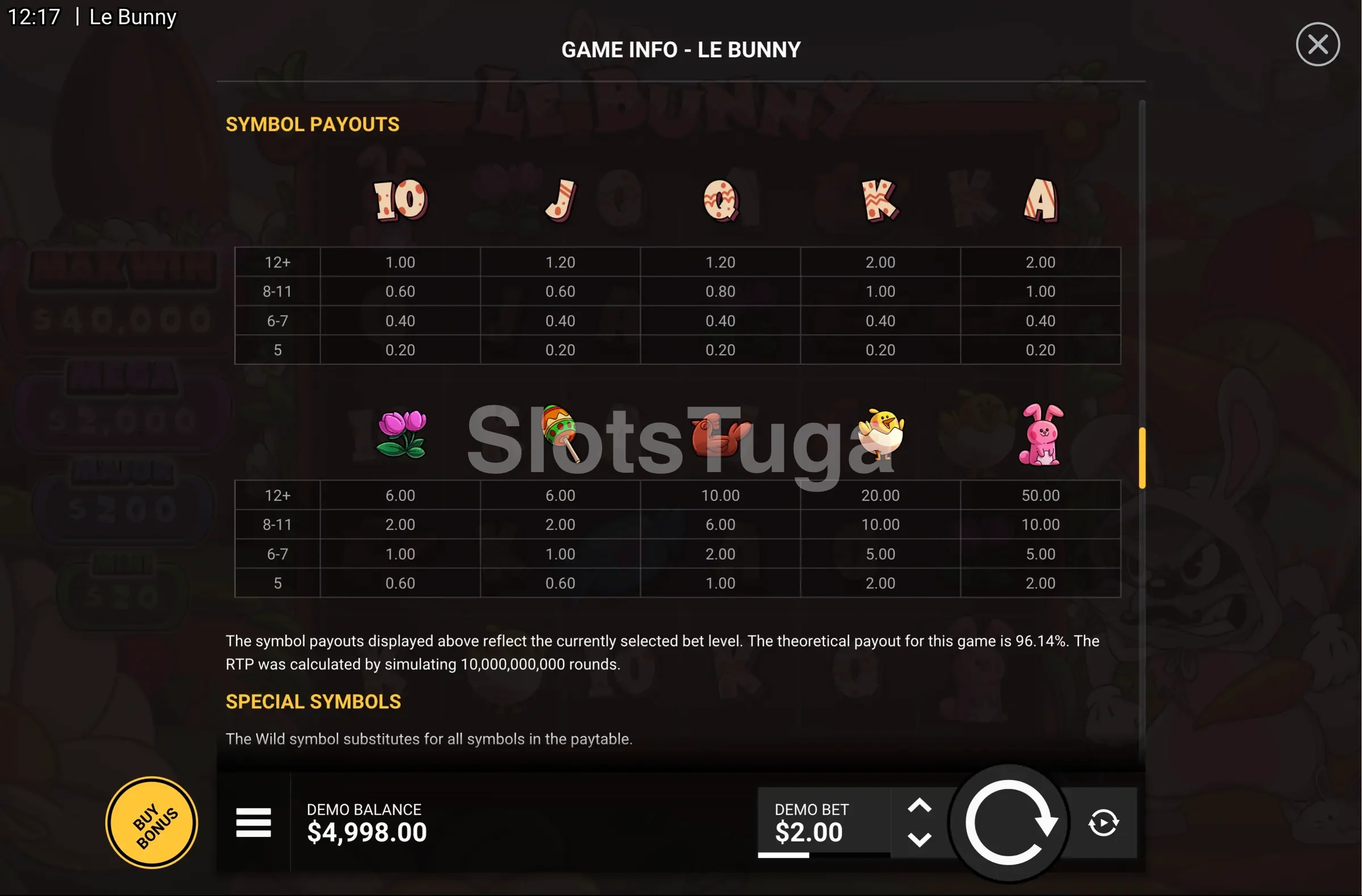 Tabela de pagamentos da slot Le Bunny