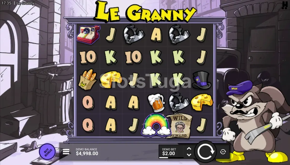 Jogo base de Le Granny com a grelha de 6 rolos e 5 linhas