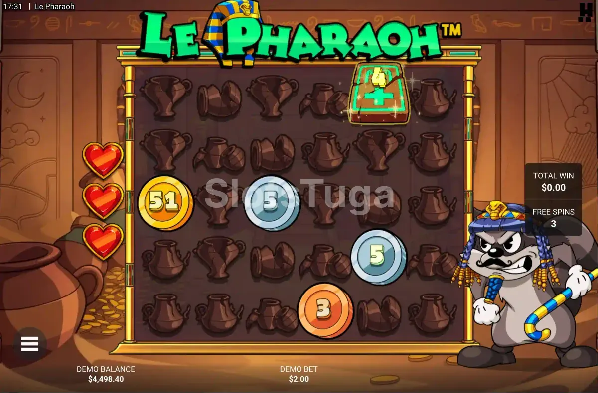 Rodadas grátis ativas na slot Le Pharaoh com multiplicadores nos rouleaux