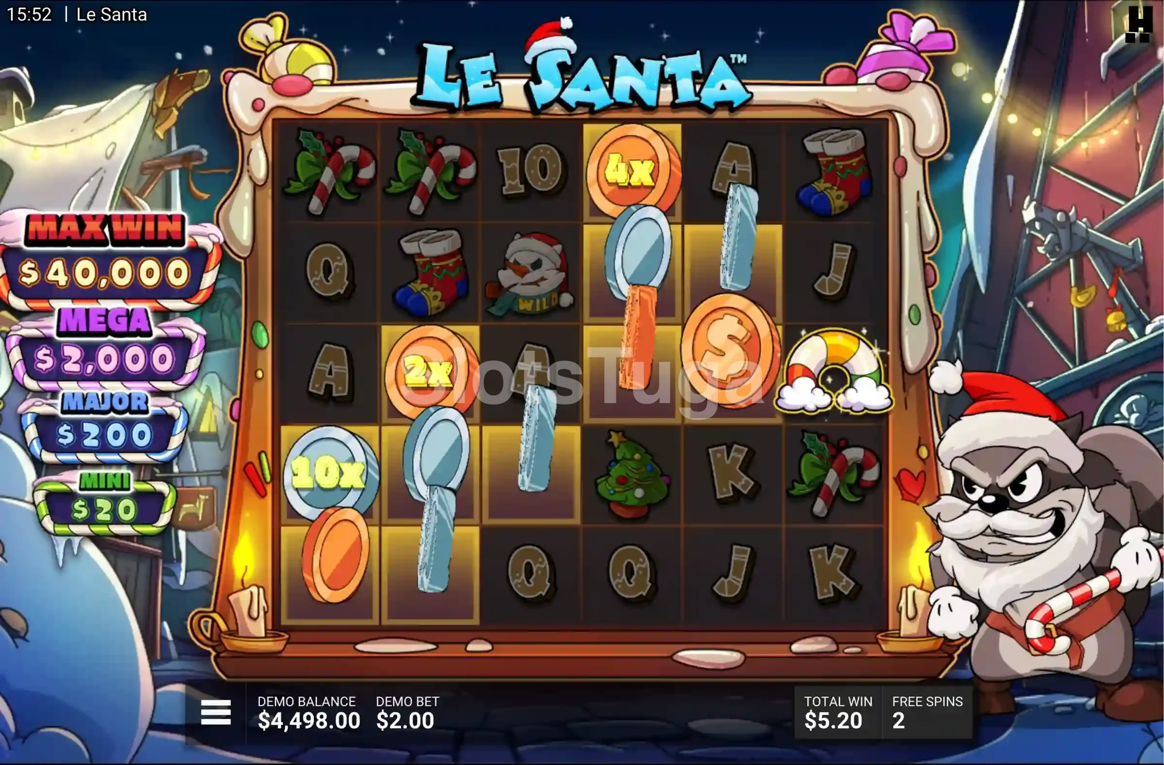 Rodada de giros grátis do Le Santa com multiplicadores ativos